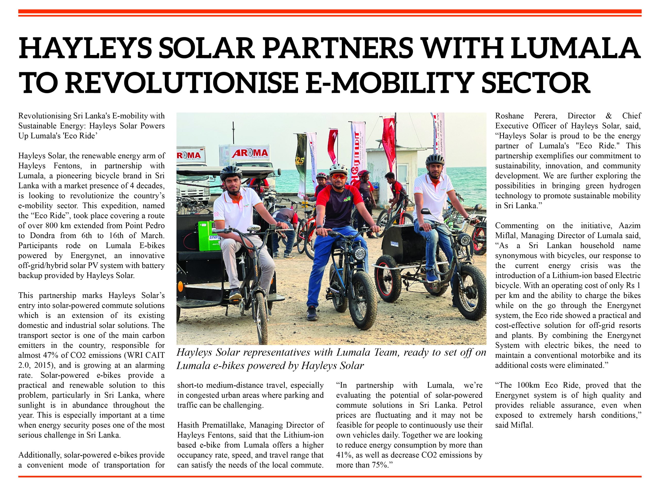 Revolutionising Sri Lanka’s E-mobility with Sustainable Energy: Hayleys Solar Powers Up Lumala’s ‘Eco Ride’