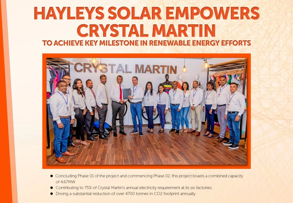 Hayleys Solar Empowers Crystal Martin to Achieve Key Milestone in Renewable Energy Efforts