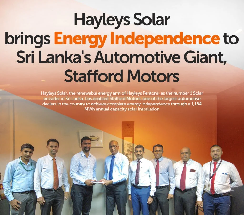 Hayleys Solar brings Energy Independence to Sri Lanka’s Automotive Giant, Stafford Motors