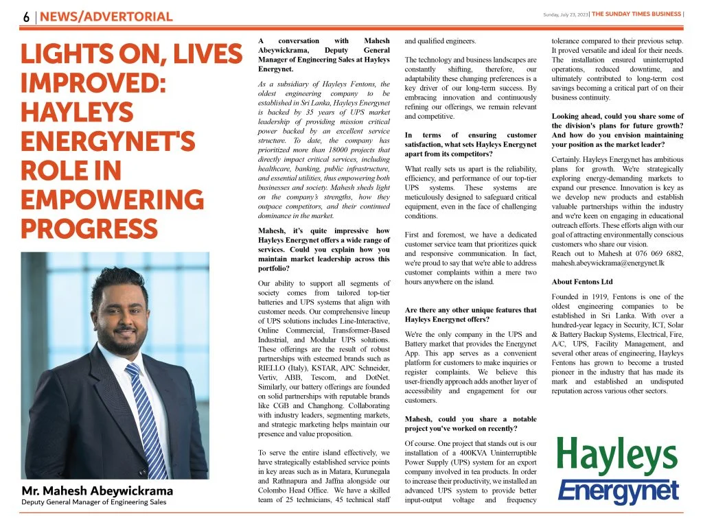Lights On, Lives Improved: Hayleys Energynet’s Role in Empowering Progress
