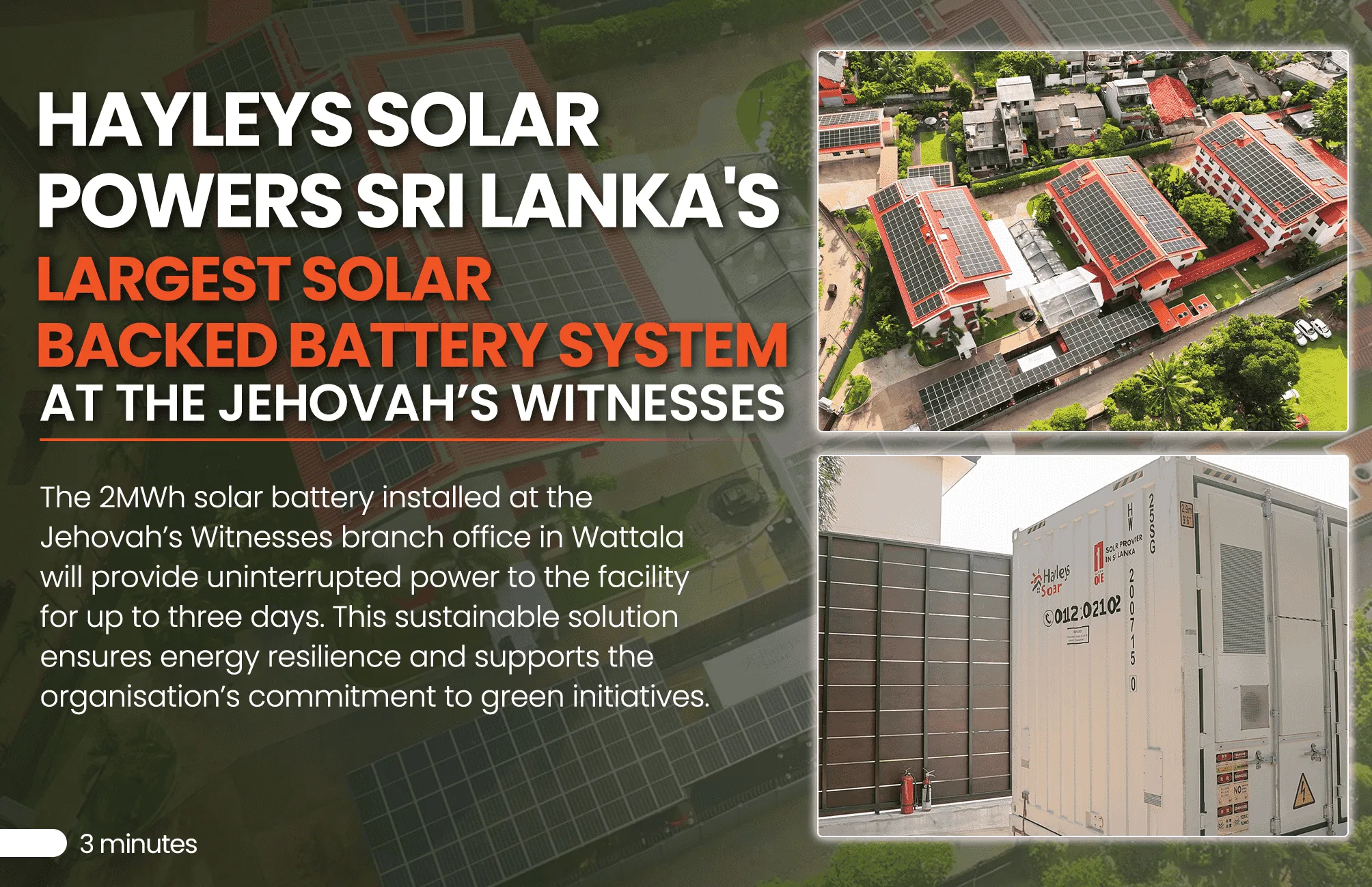 Hayleys Solar Powers Sri Lanka’s Largest Solar Backed Battery System at the Jehovah’s Witnesses.